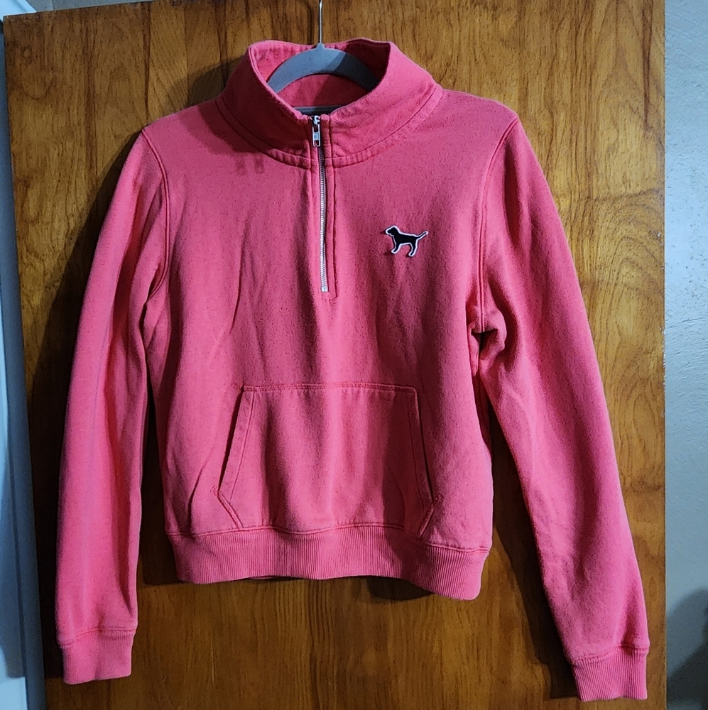 Victoria's Secret Pink Quarter-Zip Pullover Sweatshirt Pink Color Size Medium